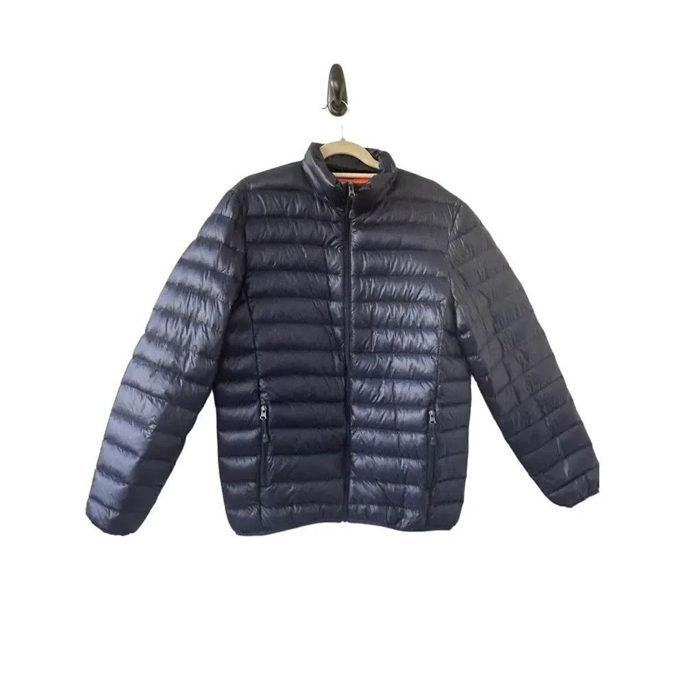 Halifax Traders Feather Down Full Zip Puffer Jacket Mens Navy Blue Size Medium